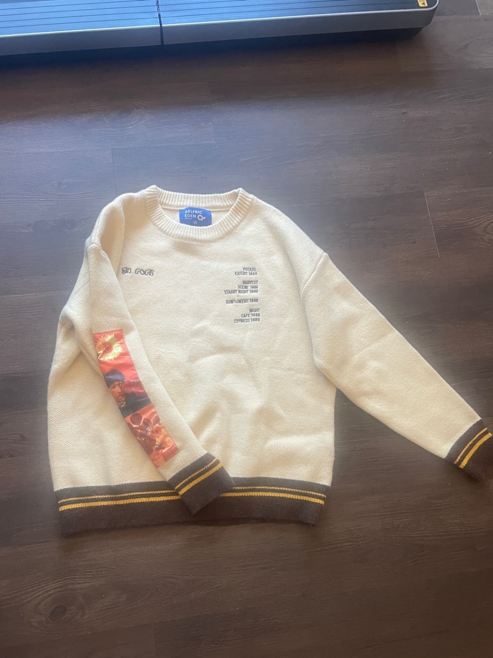 Elfric Eden Cream Crewneck Sweater with Van Gogh sleeve